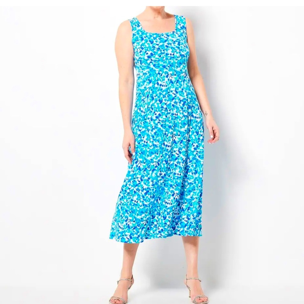 Susan Graver Blue Floral Midi Dress